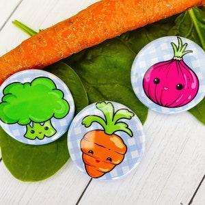 Kawaii Vegetable Magnets | &quot;Eat Your Veggies&quot; Set of Three 1.5 Inch Cute Food Magnets