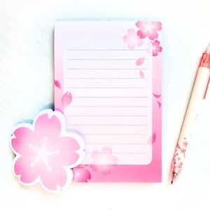 Cherry Blossom Stationery Set | 3 Inch Sakura Sticky Notes and 4x6 Sakura Notepad with Pen | Kawaii Sakura Stationery Set