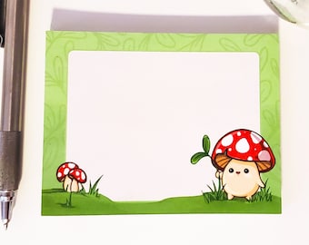 Cute Mushroom Kawaii Memo Pad | 4.5x3.5 Inch Sticky Pad | Cottagecore Nature Stationery