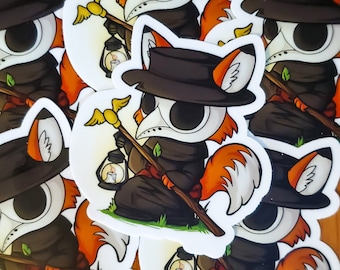 Chibi Plague Doctor Fox 3 Inch Vinyl Sticker | Spooky Healer Animal Sticker