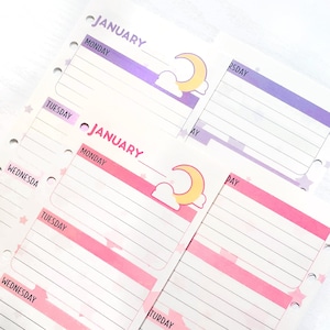 Pastel Kawaii Moon and Stars Personal Size Planner Inserts | Weekly Planner Pages Pink or Purple