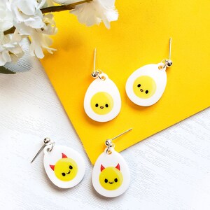 Kawaii Egg Dangle Earrings | 1" Acrylic Charm, Stainless Steel