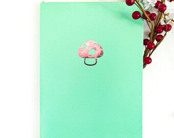 Kawaii paddenstoel koper PU-leer notitieboek met stippen | Mintgroen A5-notitieboek van 5,5 x 8 inch