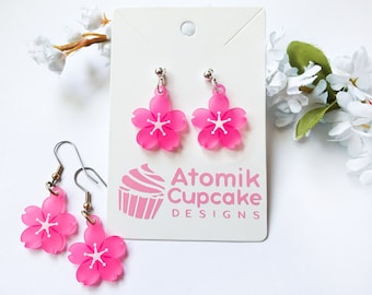 Kawaii Sakura Earrings | Pink Cherry Blossom, Silver Stud or Dangle
