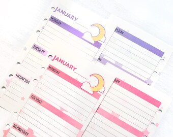 Kawaii Moon & Stars Weekly Planner Inserts | Personal Size, Pink or Purple