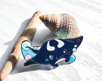 Kawaii Manta Ray Hard Enamel Pin | Ocean Pals Series, 1.75 Inch