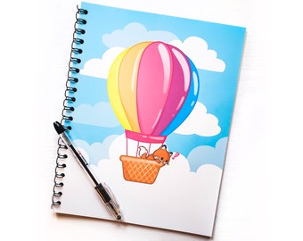 Kawaii Fox Hot Air Balloon Notebook | Lined 40-Sheet College Ruled Spiral