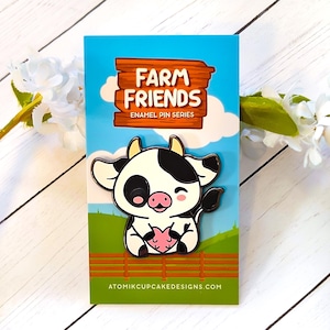 Pin de esmalte de vaca kawaii | Coleção de pins Farm Friends Pin de esmalte de 1,6 polegadas