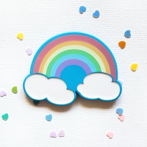 Pastel Kawaii Rainbow and Clouds 1.5 Inch Soft Enamel Pin