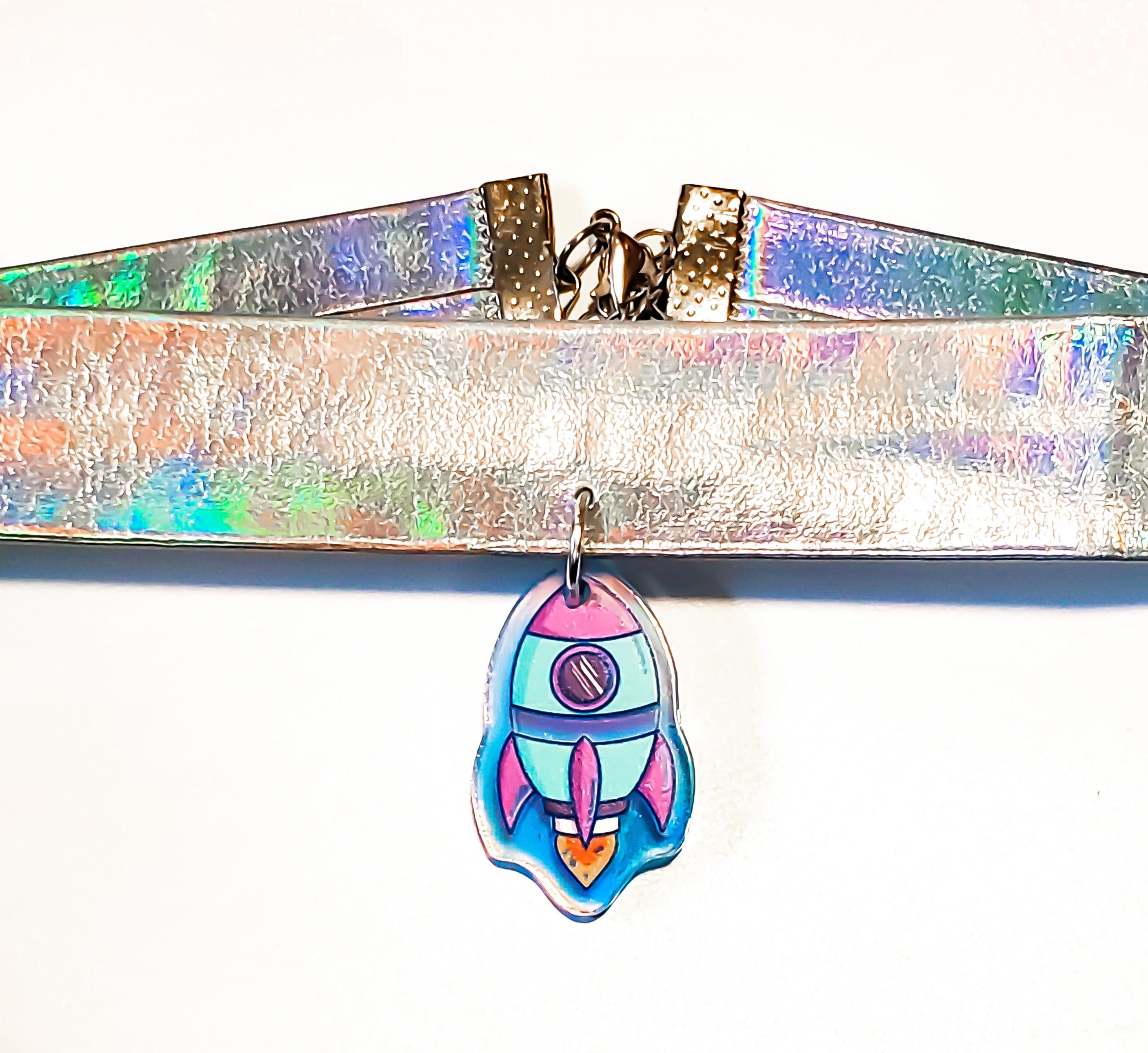 Holographic Retro / Cyber Goth Rocketship Choker Necklace | Etsy