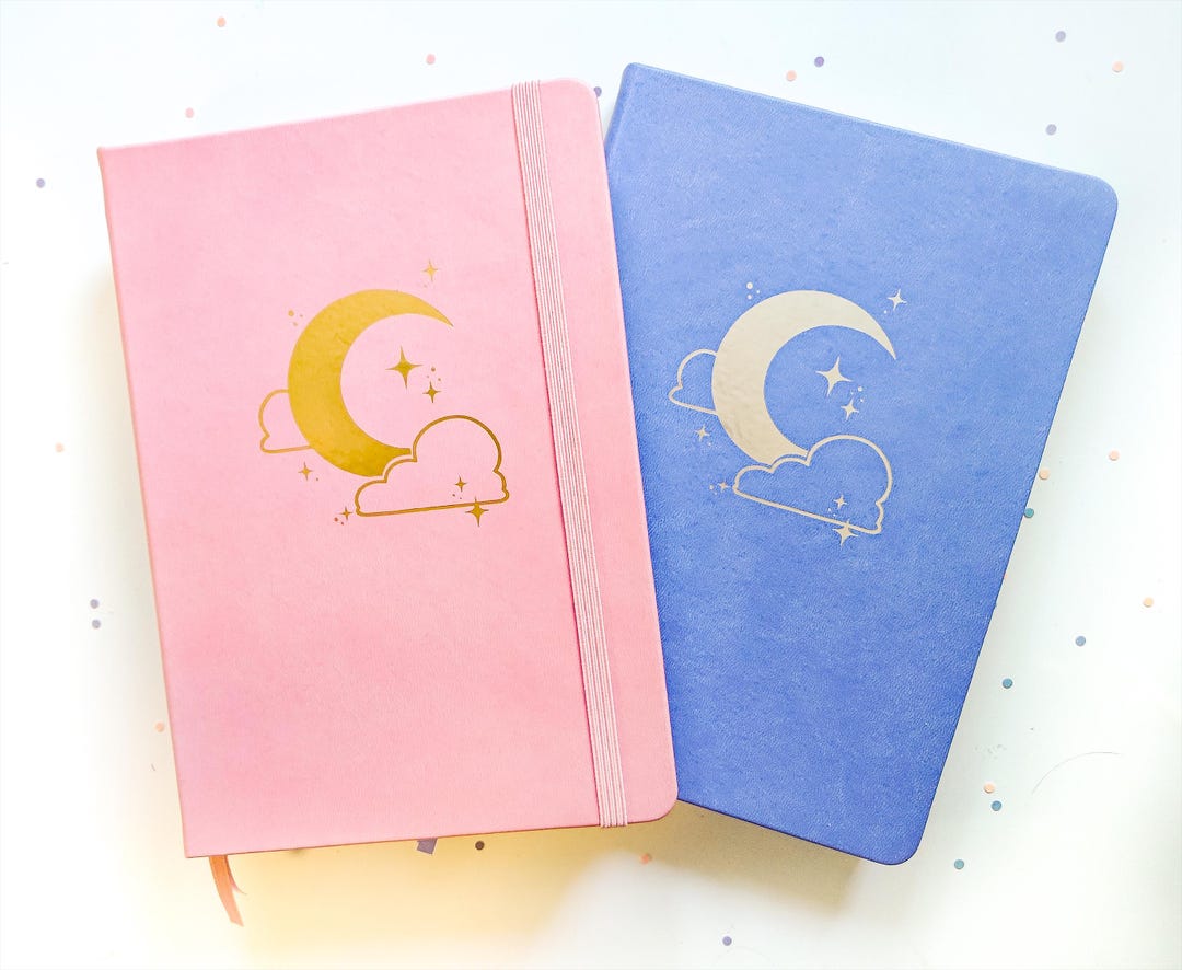 Pastel Kawaii Moon and Stars A5 Dot Grid Journal | Crescent Moon Purple ...