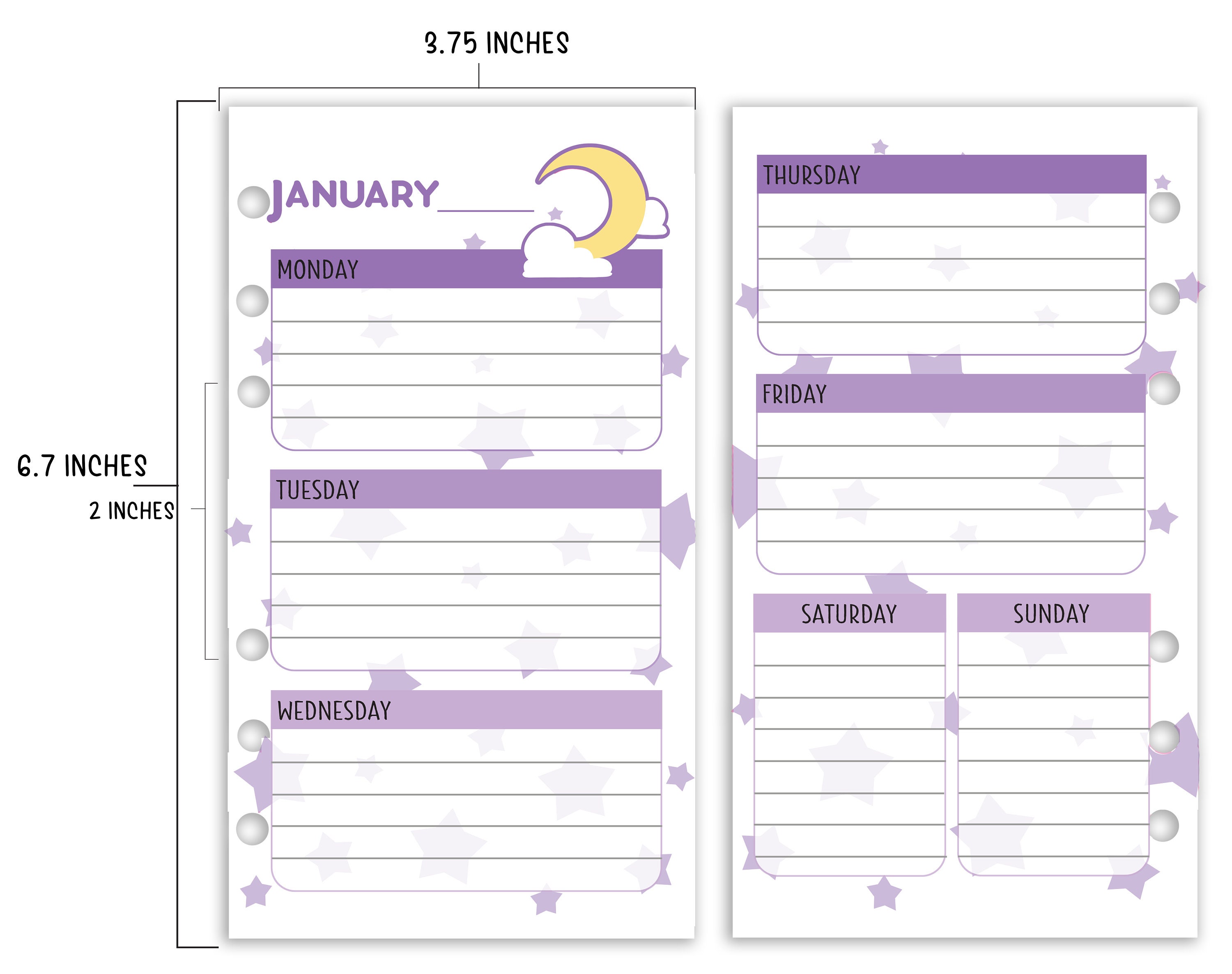 Pastel Kawaii Moon and Stars Personal Size Planner Inserts - Etsy