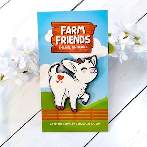 Kawaii Goat Enamel Pin | Farm Friends Pin Collection 1.75 Inch Enamel Pin