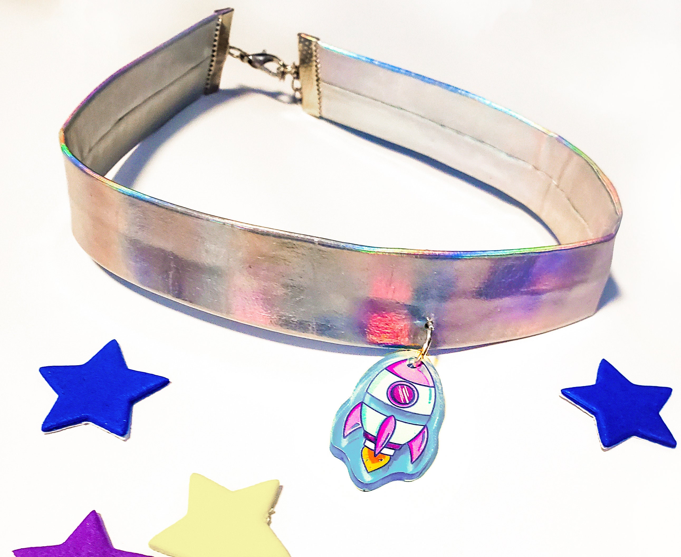 Holographic Retro / Cyber Goth Rocketship Choker Necklace | Etsy
