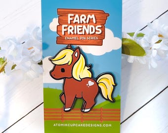 Emaille pin Kawaii pony | Farm Friends pin-collectie 1,75 inch emaille pin