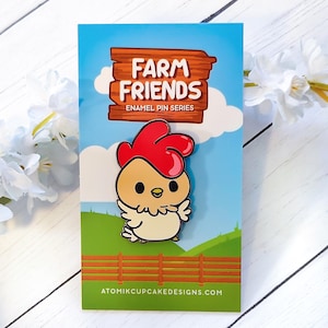 Kawaii Chicken Enamel Pin | Farm Friends Pin Collection 1.5 Inch Enamel Pin