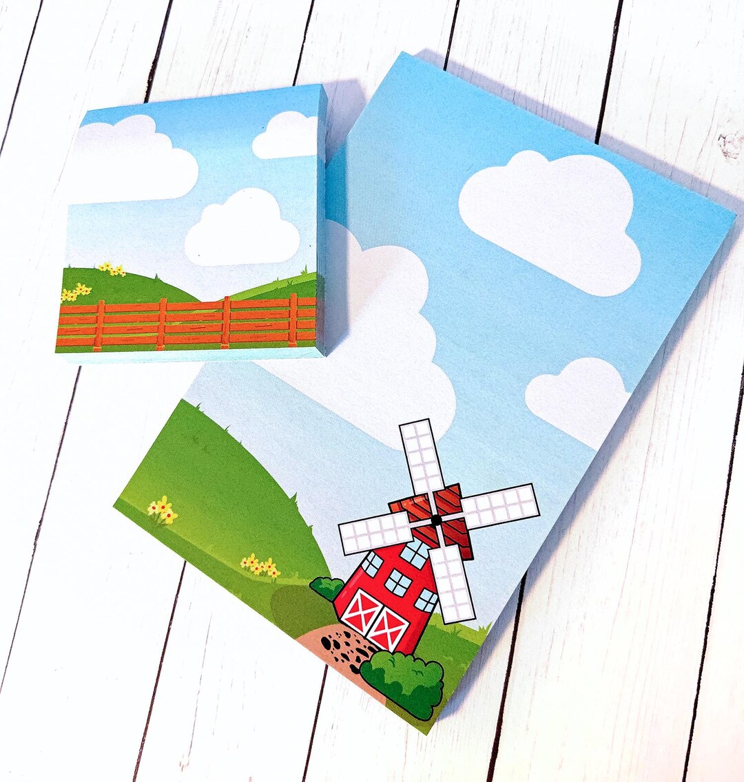 Kawaii Farm Windmill Barn and Pasture 4x6 Inch Notepad and 3 Inch ...