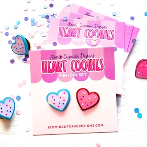 Kawaii Heart Cookies Filler Enamel Pin Set | Set of Two .5 Inch 13mm Soft Enamel Pins