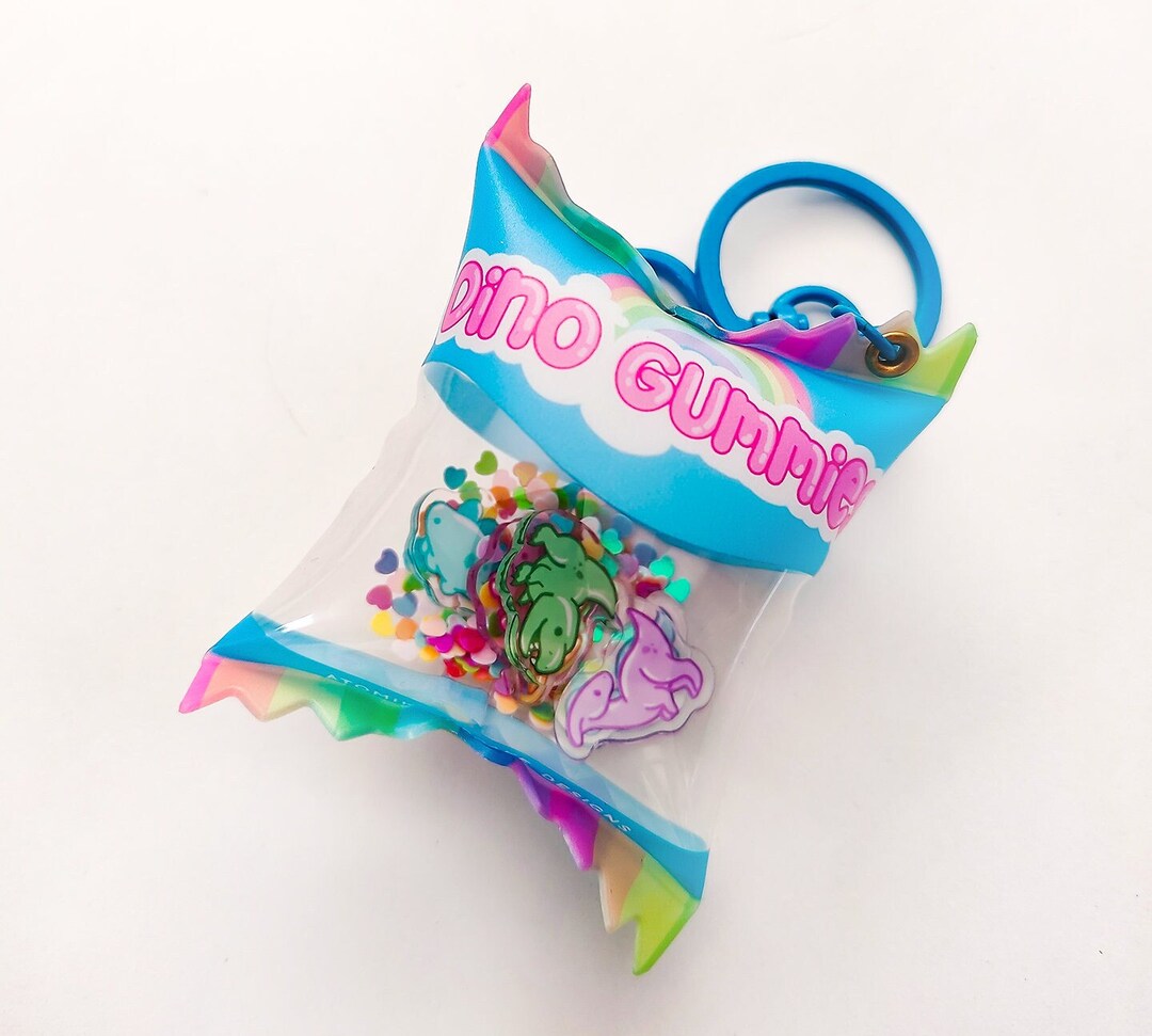 Gummy Dinosaurs Kawaii Inflatable Candy Bag Keychain | Rainbow Candy ...