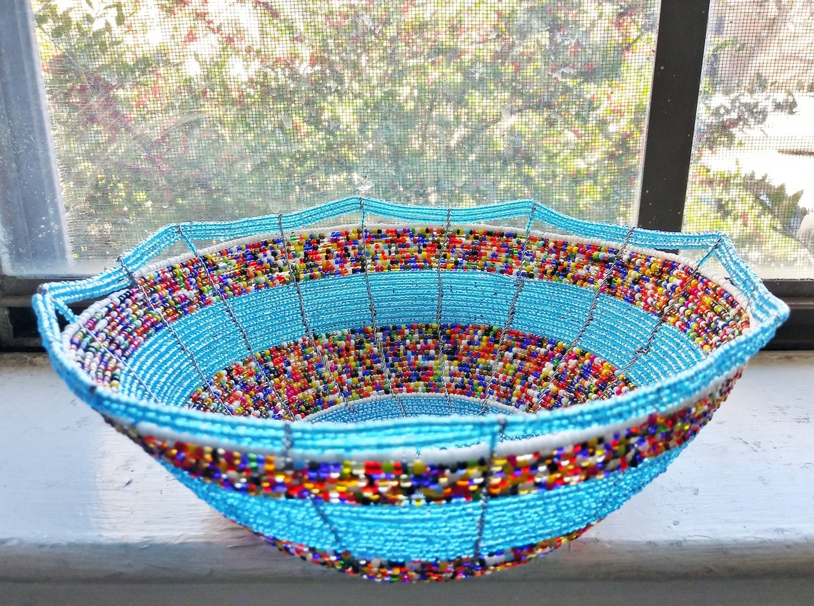 Handmade Beaded Bowl/Art Decor/Mantle Art/Beaded Wire Etsy