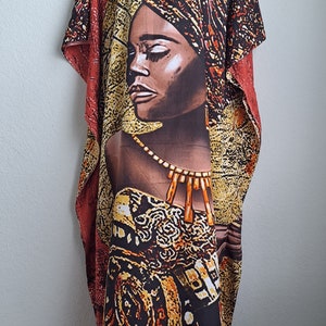 Free Flowing Unique Print Mumu Dress – Medium/Large/XL/2XL - Queen Royal Vibes - Brown)