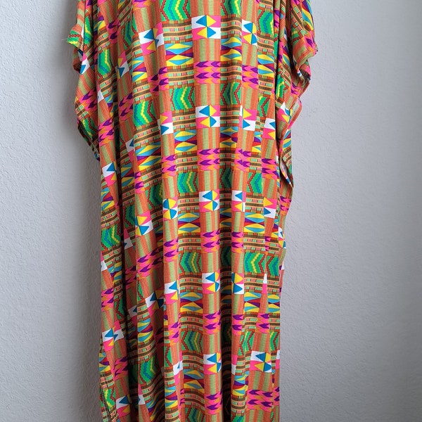 Free Flowing Unique Print Mumu Dress – Medium/Large/XL/2XL ( Colourful Blend (Pink/Green)