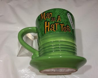 Disney Green Alice in Wonderland "Mad as A Hatter drink me 10/6" Ceramic Coffee Mug, 12 oz, Disney Wonderland Tea, Official Unbirthday Tea