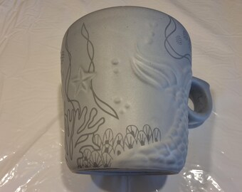 Starbucks Gray Embossed Mermaid Siren Tail Ceramic Coffee Mug, 16 oz.