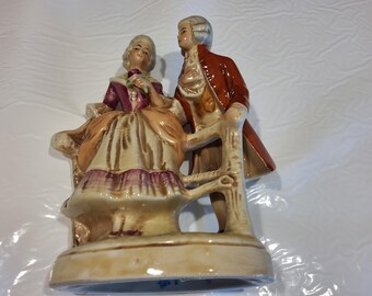 Midcentury Handpainted Porcelain Colonial Couple Figurine, Made in Japan