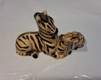 Vintage Mother and Baby Zebra Ceramic Figurine, UCTCI, Made in Japan