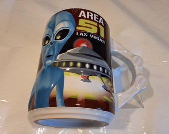 Area 51 Las Vegas Blue Alien Large Embossed Ceramic Coffee Mug, 16 oz, Circus Circus Hotel Casino