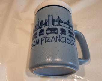 Vintage Blue, Embossed "San Francisco" Ceramic Coffee Mug, 14 oz (unmarked)