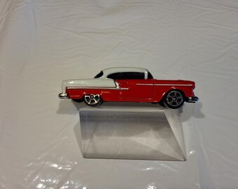 Maisto Red/White 1955 Chevy Bel Air Coupe Diecast Metal Car, 1:64 Scale (Without Box)