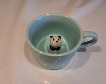 Mint Green Ceramic Coffee Mug With 3-D Panda Bear Inside, 8 oz, (unmarked)