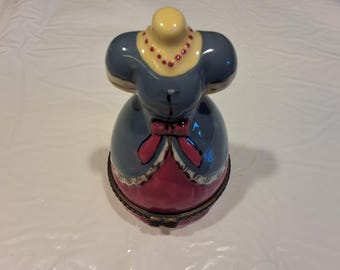 Vintage Victorian Porcelain Mannequin With Metal Hinge Trinket Box