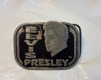 Vintage 1998 Black Elvis Presley Face Metal Belt Buckle, Special Edition 1430, Elvis Presley Enterprises, Inc., No. E321B, Made in USA