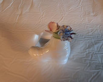 Vintage 1960's Royal Doulton Porcelain Shoe With Pink, Yellow and Blue Flowers, Made in England