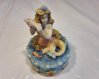 Mermaid Resin Jewelry Box Unmarked