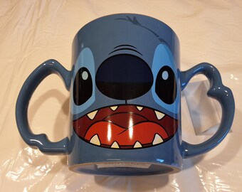 Disney Lilo And Stitch Double Blue Ears Handles Ceramic Coffee Mug, 15 oz, R Squared ZRike Brands, Made in China