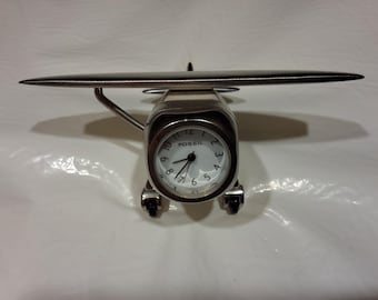 Fossil Metal Airplane 54 Desk Clock (Missing Part) With Old Battery