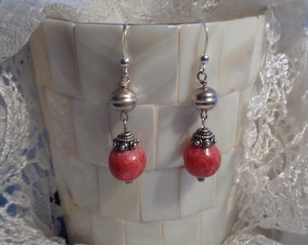 Bohemian Pink Coral Dangles in Sterling Silver- Exotic Coral Earrings- Sterling Silver- Beautiful Pink Coral- Boho Style Earrings in Coral