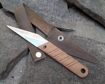 Hand Forged Leather Knife with Beech Handle & Leather Case