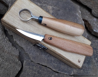 Hand Forged Spoon Carving Set: Beech Handle, Wood Carving Tools