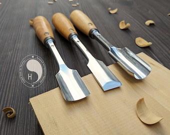 Hand forged tool set. set of tools for wood carving.