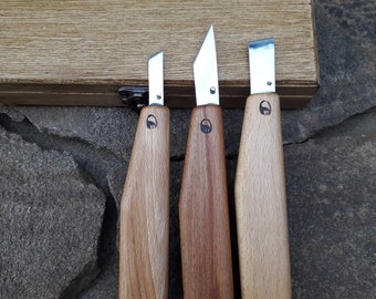 Hand Forged Wood Carving Chisel Set: Geometric Knives, Beech Handle