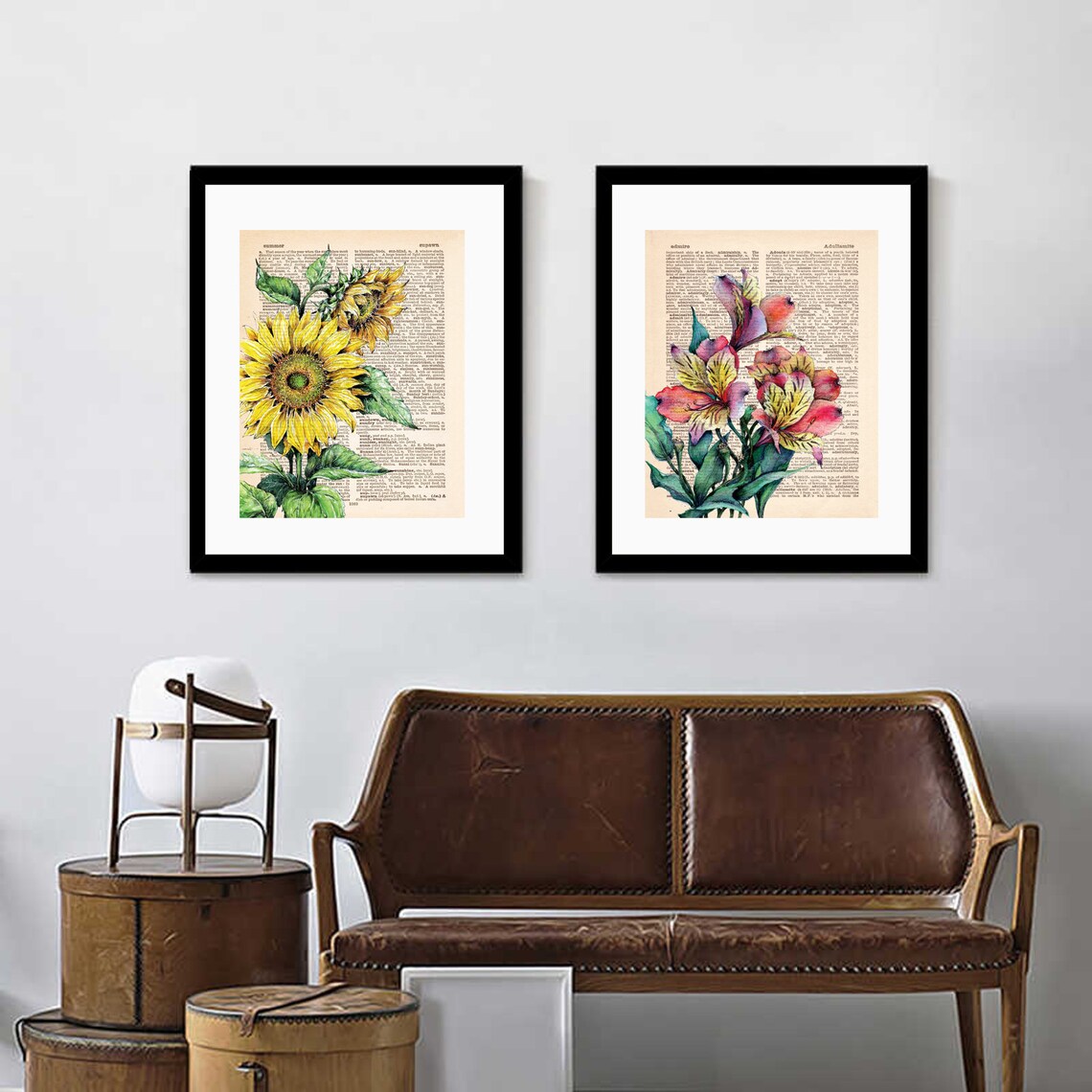 SUNFLOWER PRINT on Dictionary Page Vintage Style Watercolor - Etsy