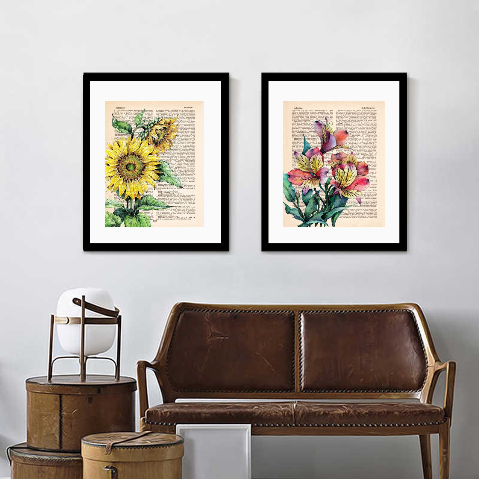 SUNFLOWER PRINT on Dictionary Page Vintage Style Watercolor - Etsy