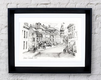 Directly from the Artist: Quebec City Ink Drawing Architecture Sketch Giclee Archival Art Print 7x5, 8.5x11, or 11x14