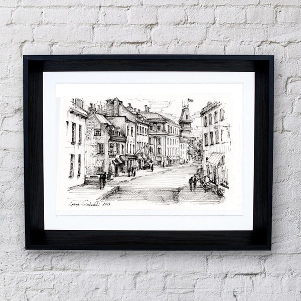 Directly from the Artist: Quebec City Ink Drawing Architecture Sketch Giclee Archival Art Print 7x5, 8.5x11, or 11x14