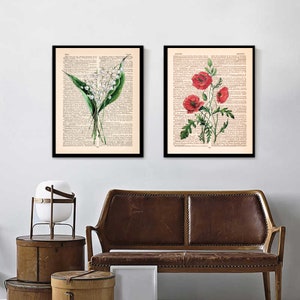 POPPIES Drawing Print Red Poppy Flowers Botanical Watercolor Illustration on an Old Dictionary Page Background Art Print Poster image 4